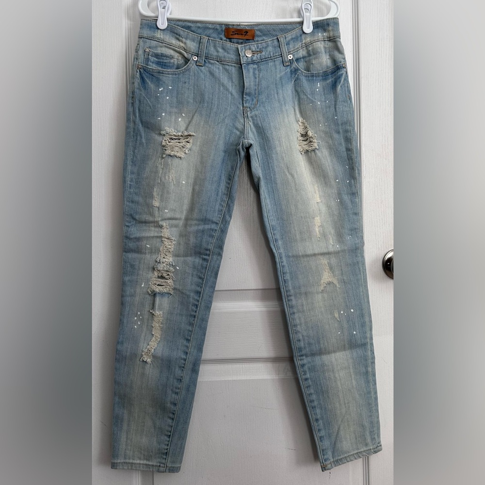Seven 7 Jeans Womens Sz 30 NWT Distressed Paint Splatter Denim Thrashed Grunge